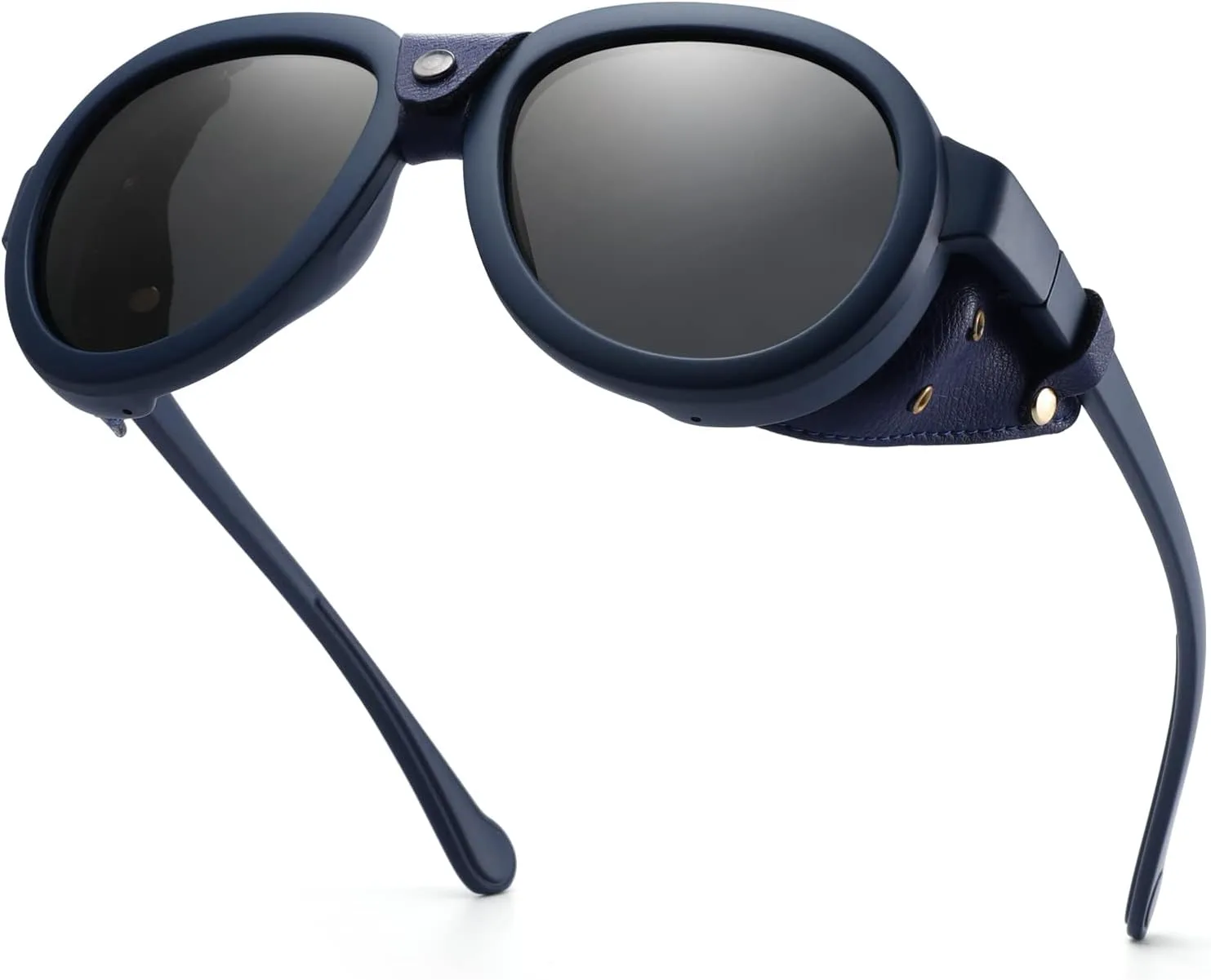 

Ретро-авиаторы в стиле стимпанк, поляризованные солнцезащитные очки с кожаными боковыми щитками, винтажные готические очки для мужчин и женщин MACJERO, Blue