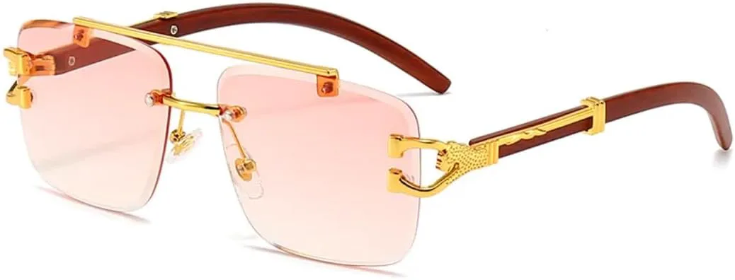 

Классические винтажные солнцезащитные очки без оправы с леопардовым принтом для женщин и мужчин, роскошные, для путешествий, из дерева и металла TVTBBVV, Orange Red