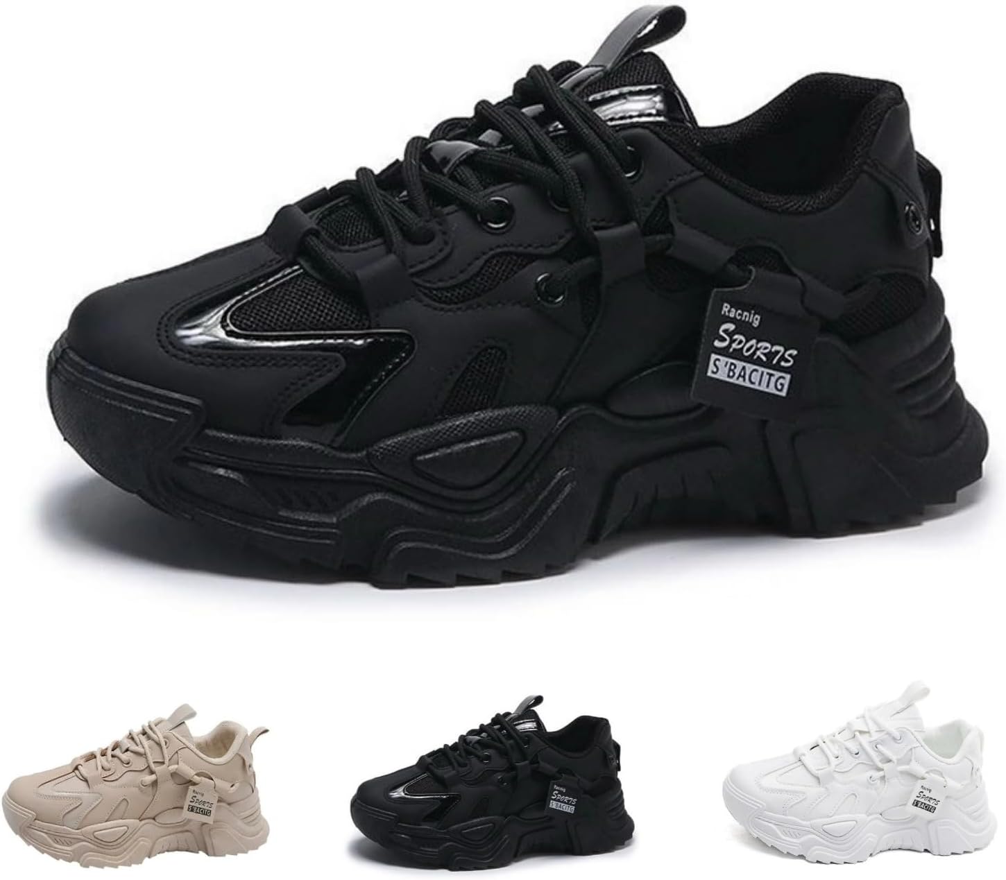 

Кроссовки MACEFIL Fashion Y2K с массивной платформой, модные кроссовки в стиле «папа», кожа верх, удобные для прогулок повседневные кроссовки, черный