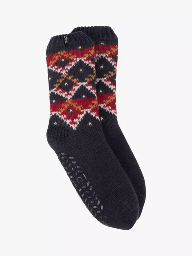 

Носки totes Men's Sherpa Lined Multi Fair Isle Slipper, цвет navy/multi