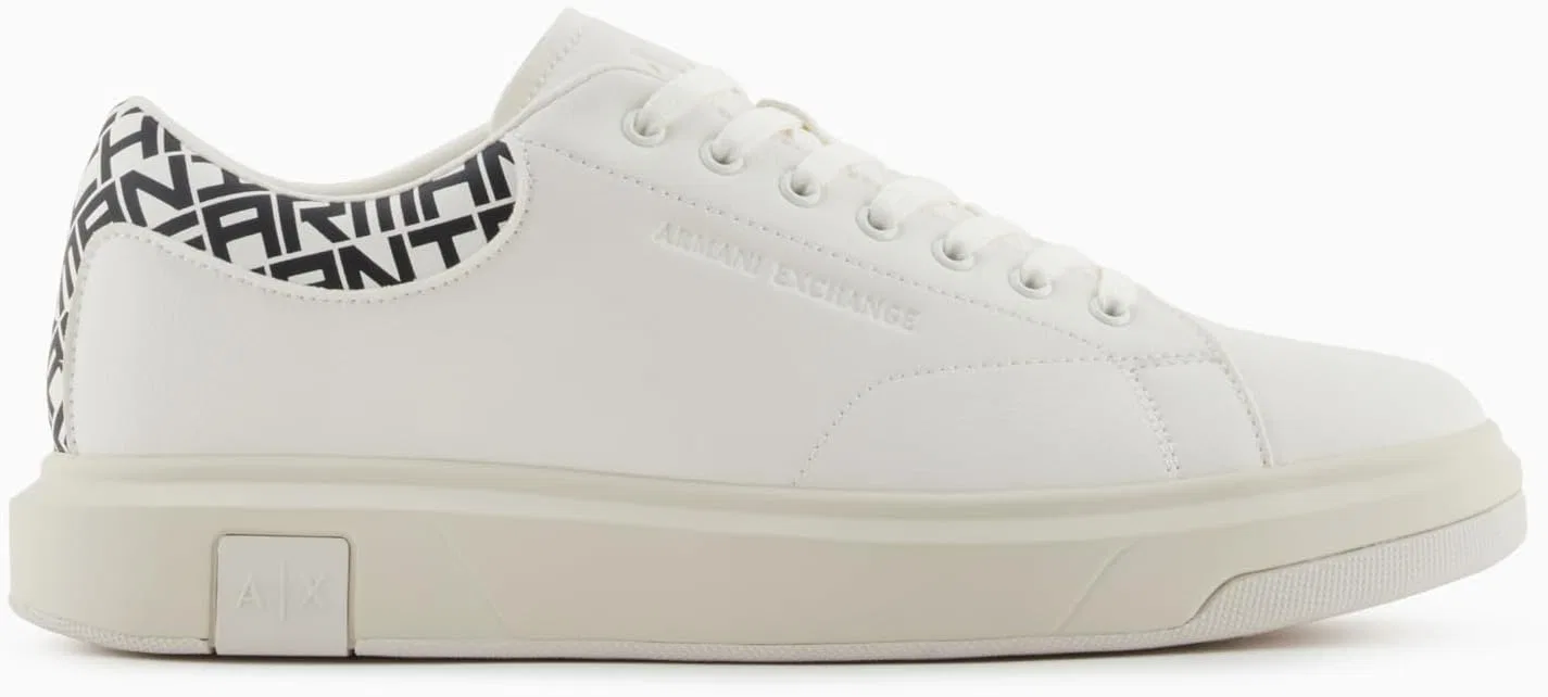 Мужские кроссовки Armani Exchange Action из кожи с боковым логотипом и шнуровкой, Off White Black