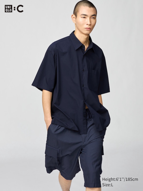 

Рубашка свободного покроя из плотного сукна (короткий рукав) Uniqlo, синий
