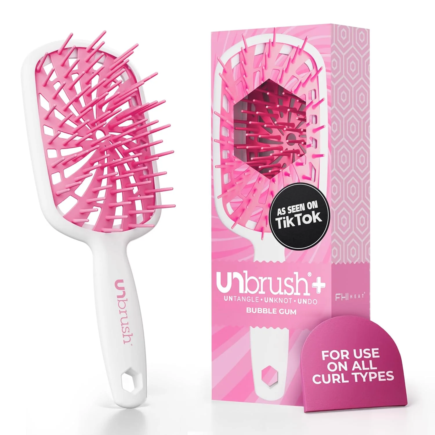 FHI Heat UNbrush Plus - щетка для вьющихся волос для бережного и эффективного расчесывания влажных или сухих ломких волос - расческа с 84 гибкими щетинками, ультралегкая, вентилируемая, антистатическая, Bubble Gum