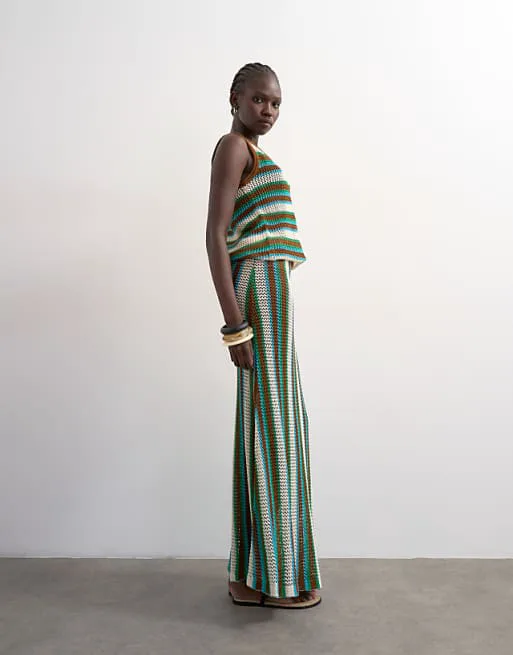 

Синяя и коричневая трикотажная юбка макси в несколько полосок Topshop