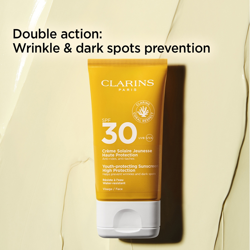 Солнцезащитный крем для лица Youth-Protection с высокой степенью защиты SPF 30 Clarins, 50 мл — фото 4
