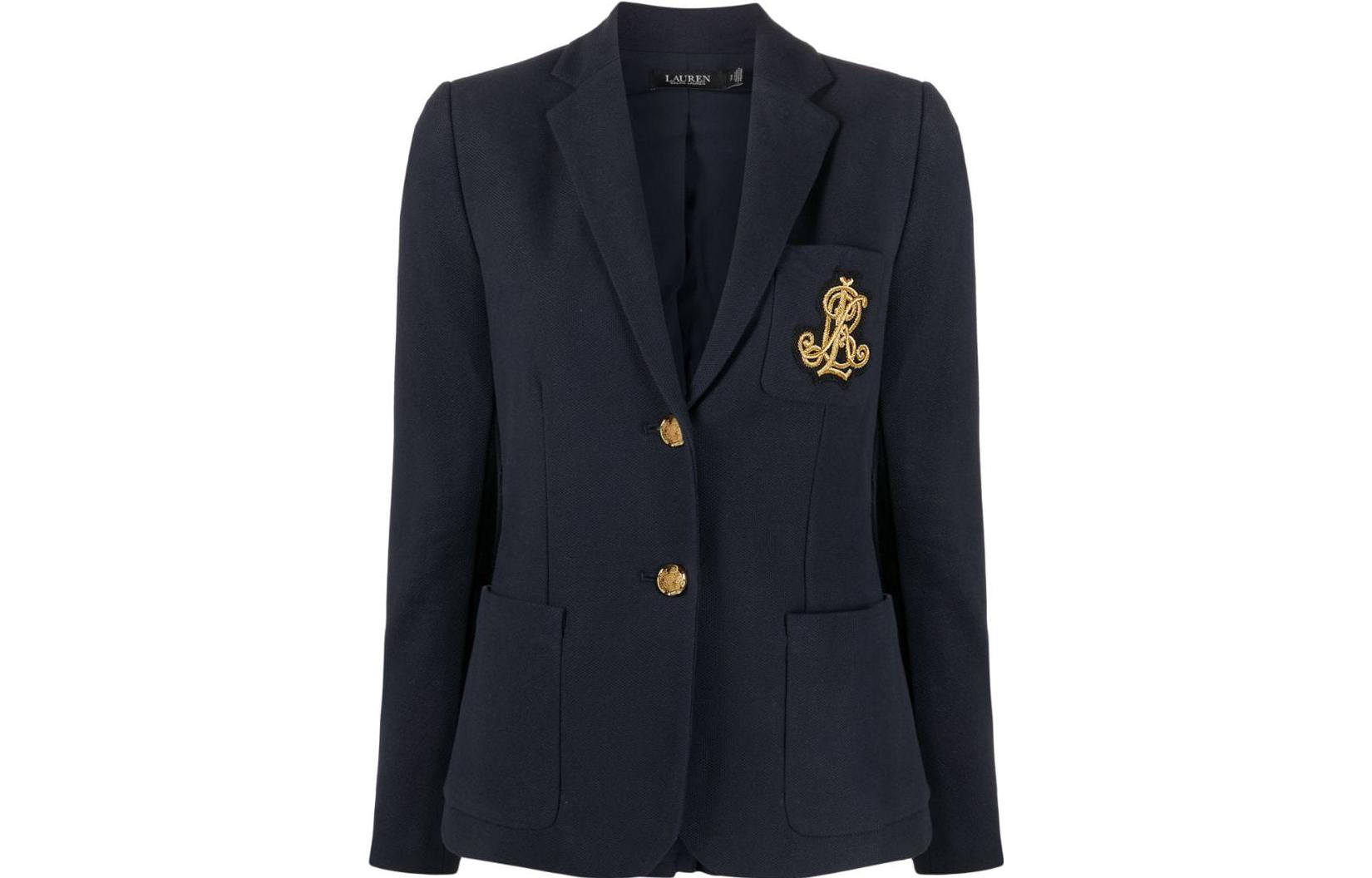 Блейзер с вышитым логотипом, однобортный Polo Ralph Lauren, темно-синий — фото 3