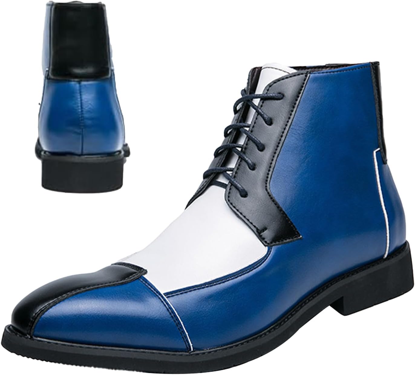 

Мужские кожаные ботинки HNEOWGN с высоким берцем, винтажного цвета с контрастной носочной частью, противоскользящие, шнуровка, оксфорды для повседневного и делового стиля, синий