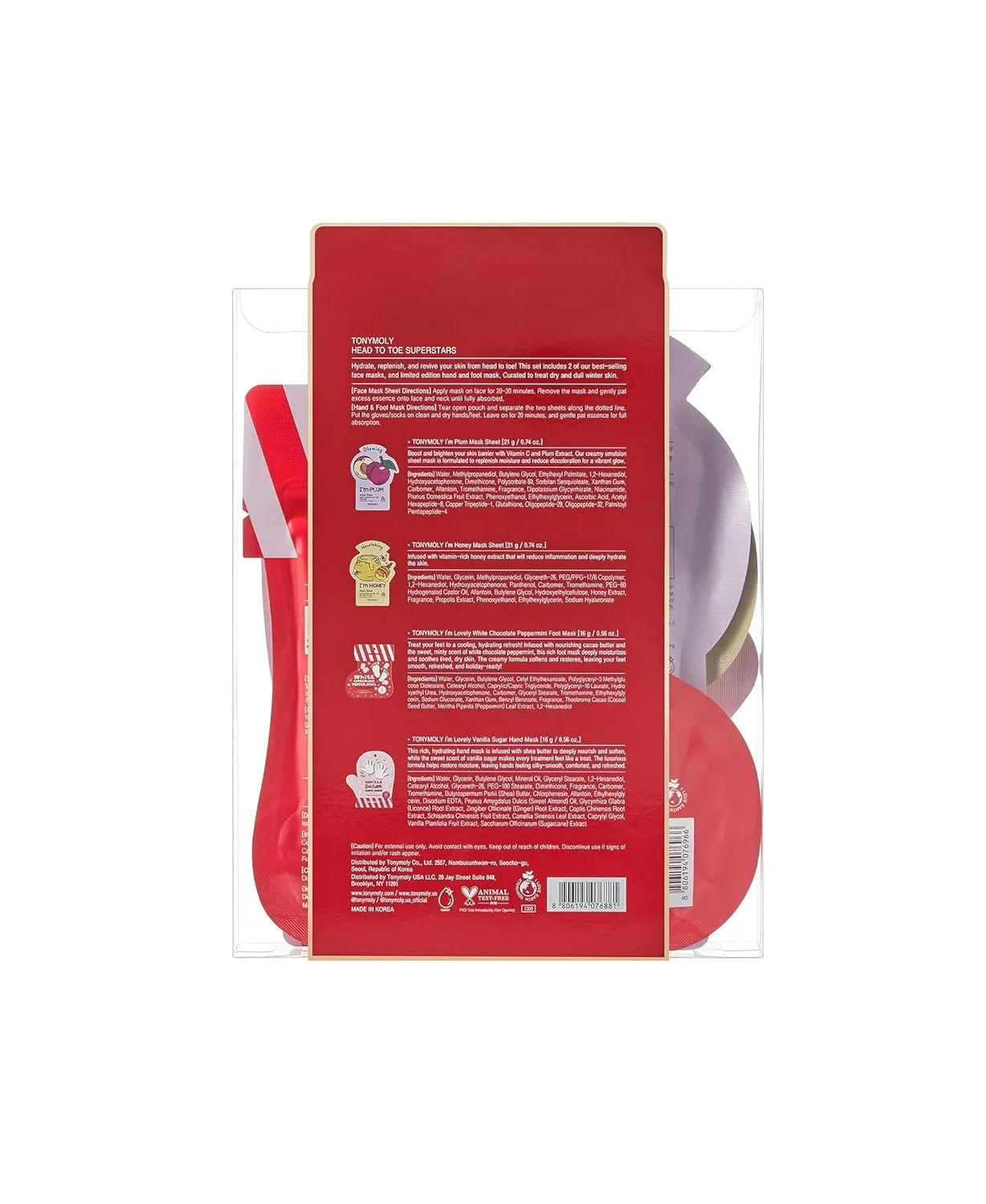 Набор TONYMOLY — Head to Toe Mask Set - набор из 4 масок для лица, рук и ног, увлажняющий, осветляющий и питательный 1 штука (1 шт.), White — фото 2