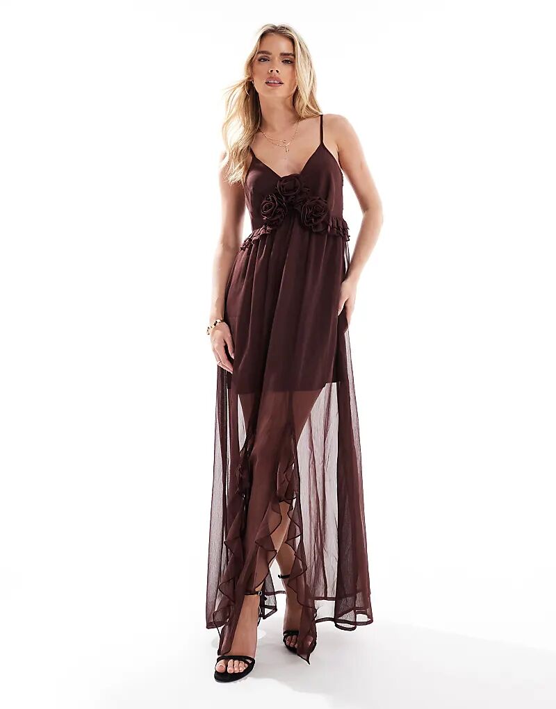 

Платье Miss Selfridge Petite boho с отделкой в виде корсажа и лифом макси коричневого цвета