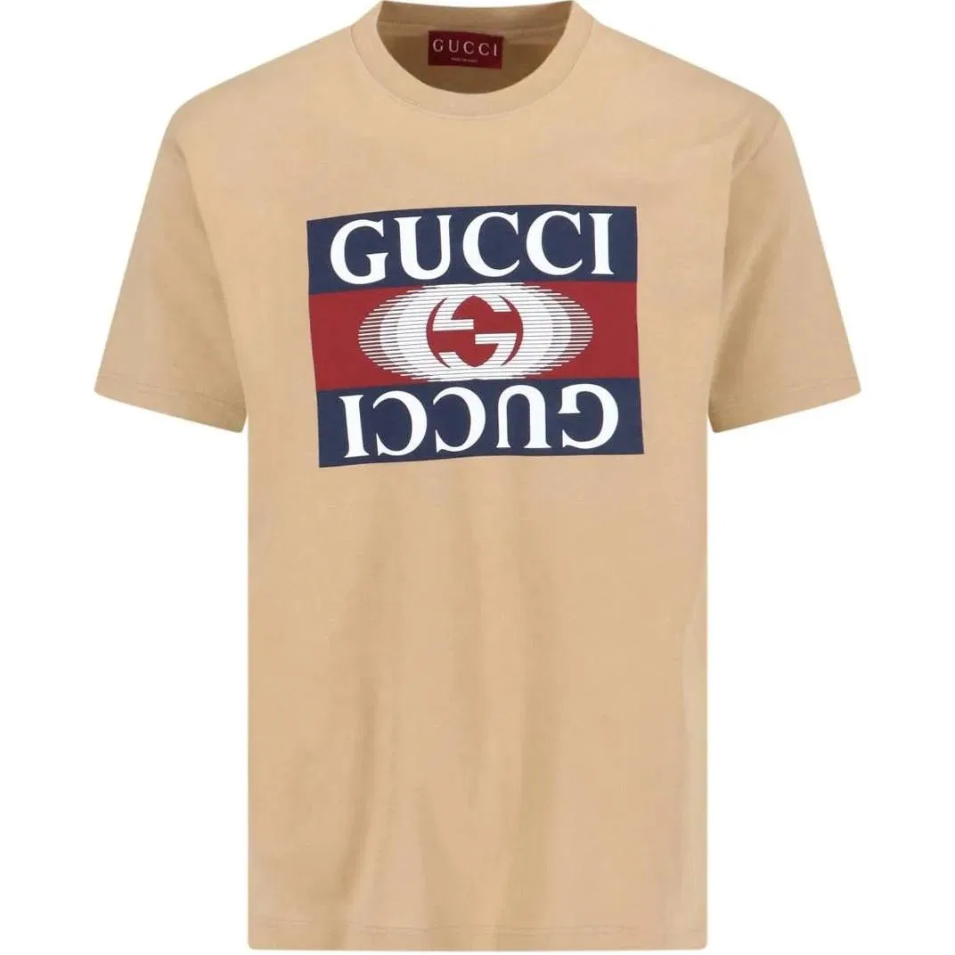 Футболка GUCCI Interlocking-G мужская, хлопок, бежевая