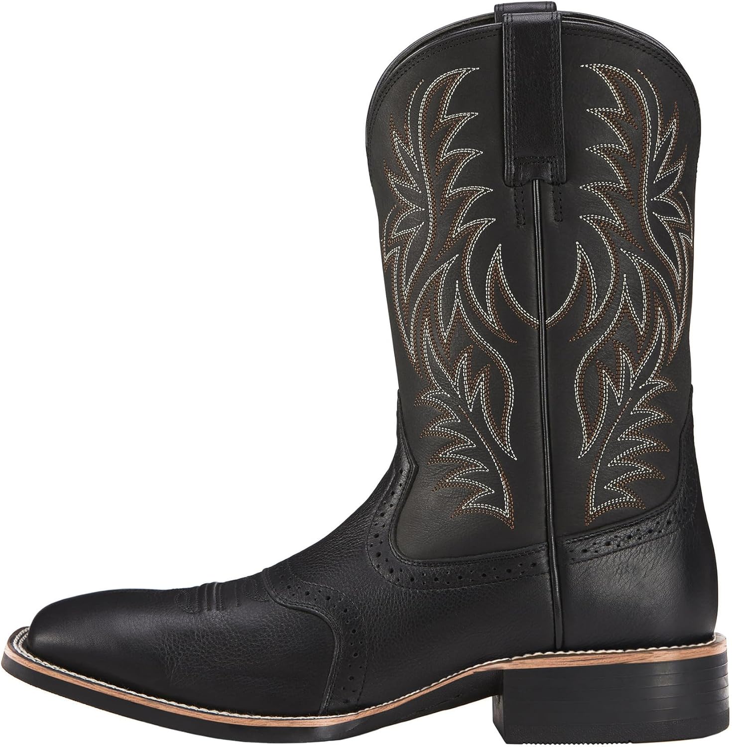 

Мужские западные ботинки с вышивкой, противоскользящие, квадратный носок, массивный каблук, спортивные, широкие Generic, черный