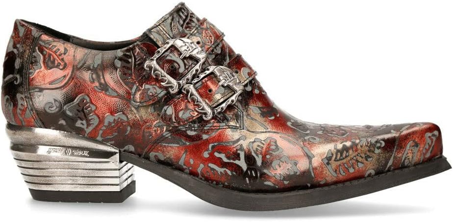 

Мужские туфли New Rock 7960 с тисненой винтажной кожей, пряжкой и стальной подошвой, черный/красный