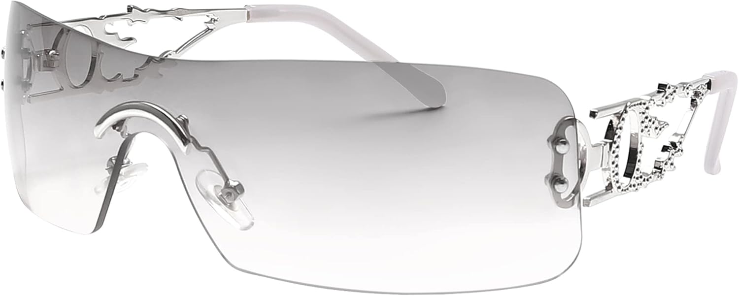 

Солнцезащитные очки Y2k без оправы для женщин и мужчин, прямоугольные, винтажные, модные, с металлическим блеском, без оправы, в стиле ретро SENMARIES, Gradient Silver