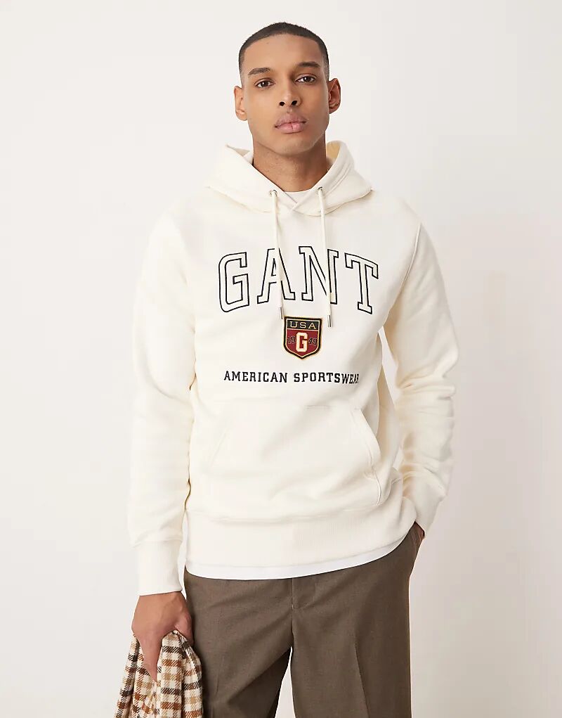 

Толстовка с капюшоном GANT varsity logo кремового цвета