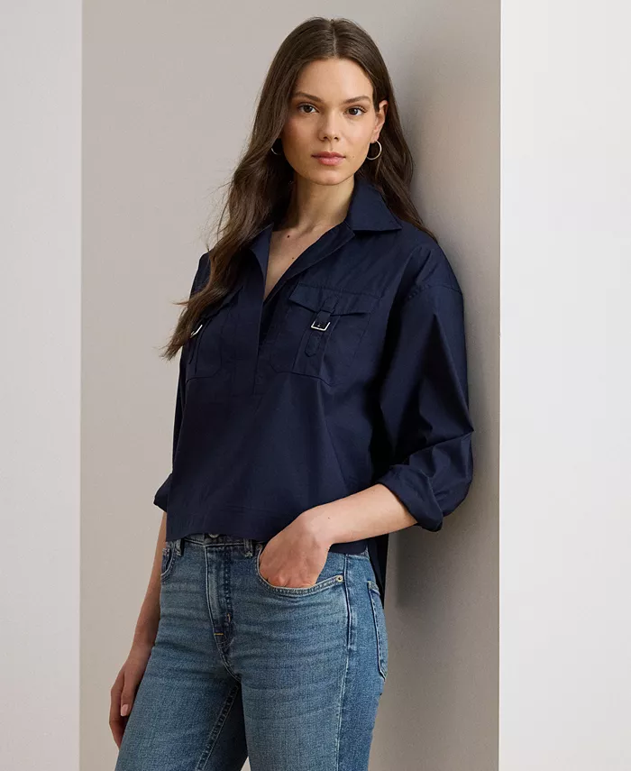 

Женская рубашка из хлопковой смеси с пряжкой Lauren Ralph Lauren, синий
