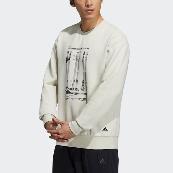 Толстовка Men's adidas Wj Logo Swt Sports Round Neck Pullover Creamy White, белый — фото 2
