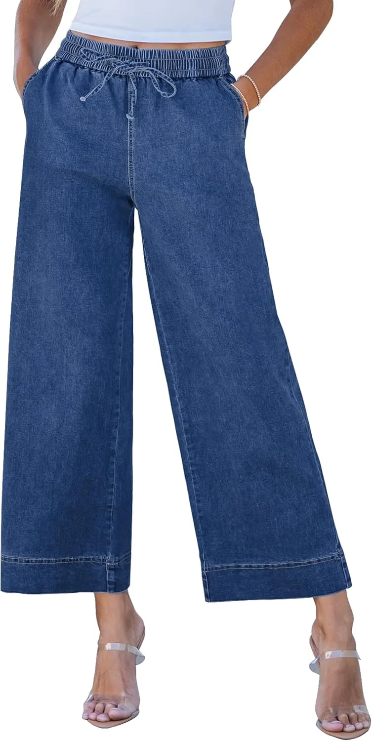 

Luvamia широкие джинсы для женщин с высокой посадкой укороченные на резинке