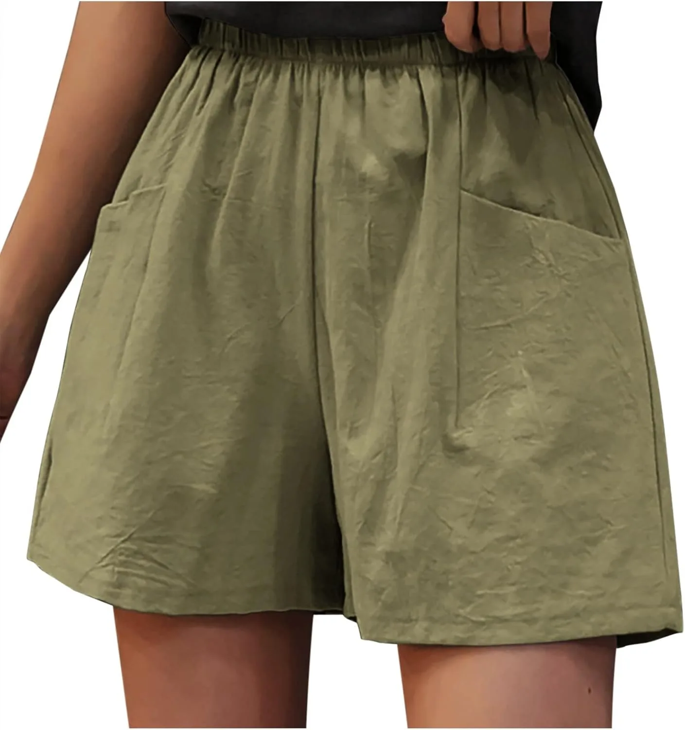 

XUNRYAN женские шорты из хлопка и льна с эластичным поясом и карманами