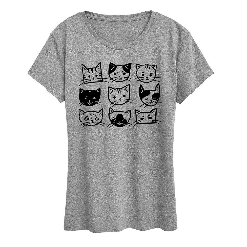 

Женская футболка с рисунком Cat Faces Grid Licensed Character, цвет Heather Gray