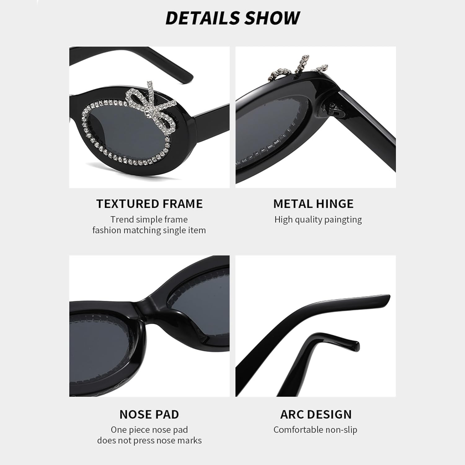 

bullabulling Ретро овальные солнцезащитные очки с бриллиантовым бантом, модные женские солнцезащитные очки со стразами для вечеринок, защита от ультрафиолета UV400, C7