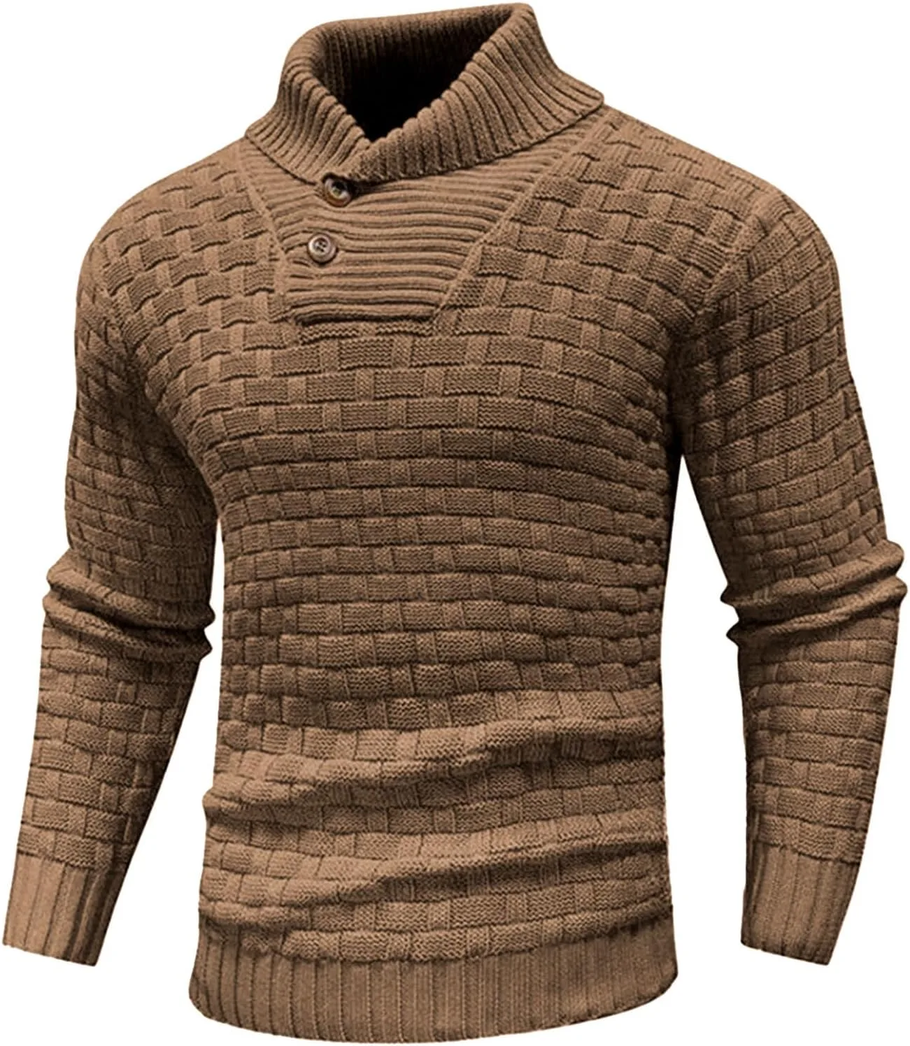 

Мужской свитер с воротником шаль и косой вязкой