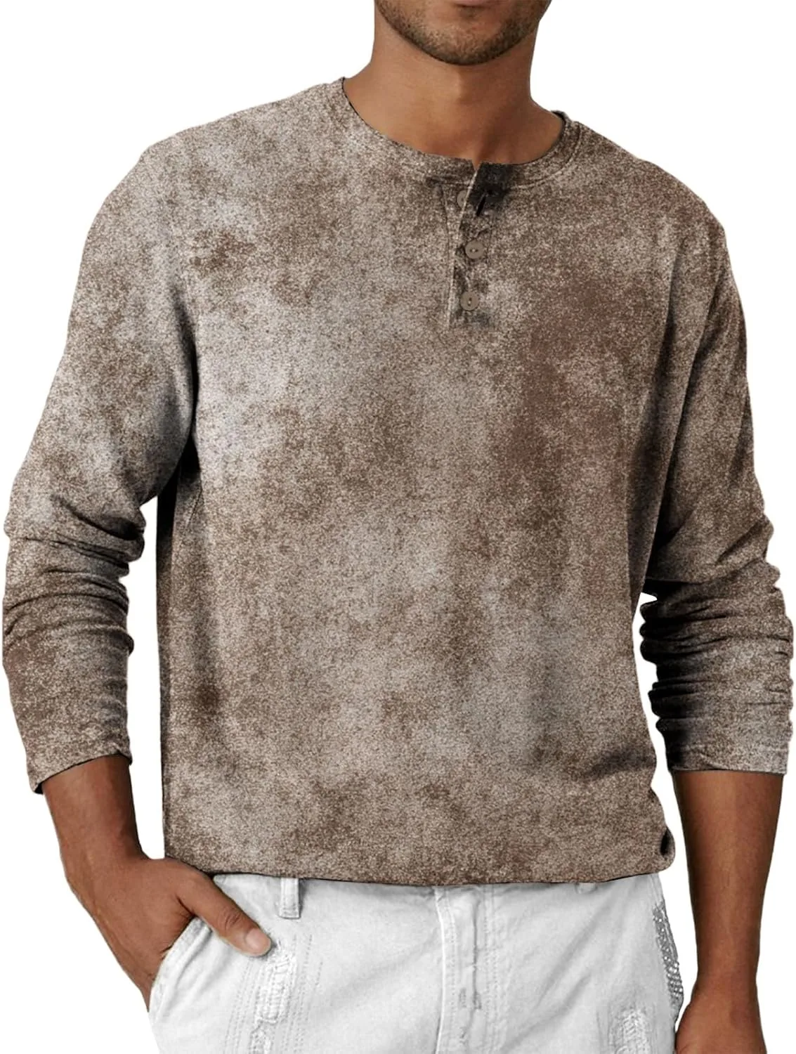 Мужская летняя футболка с длинным рукавом Henley, M-3XL — фото 3