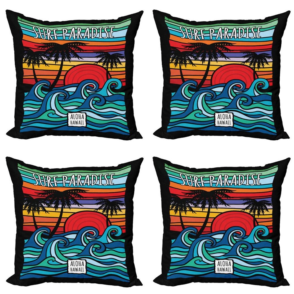 

ABAKUHAUS Aloha Набор чехлов для подушек (4 предмета), Surf Paradise Graphics Waves, современная двусторонняя цифровая печать, 50 x 50 см, многоцветный