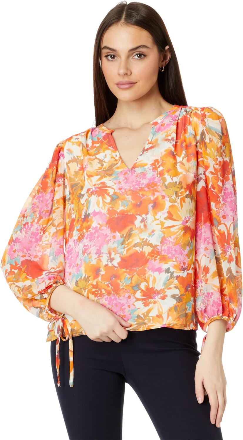 

Топ Vince Camuto V Neck Blouse With Puff Sleeve, цвет Tulip Red
