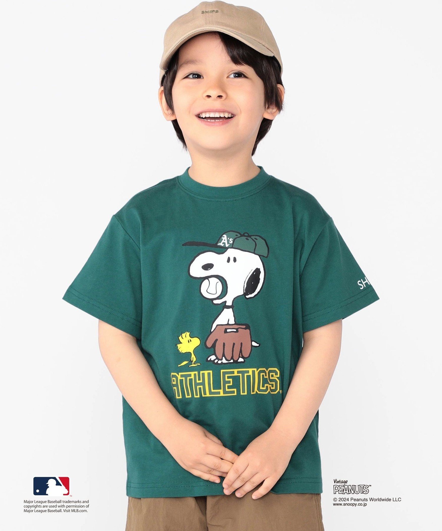 Детская футболка с изображением Снупи (100-125 см) / Футболка MLB* SHIPS KIDS, Green — фото 2