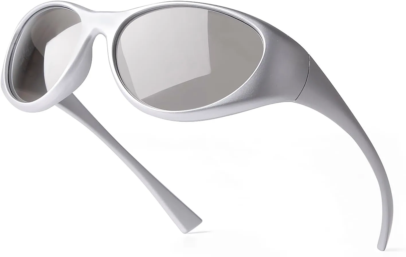 

Солнцезащитные очки в стиле Y2K с обтекаемой формой для мужчин и женщин, модные овальные футуристические солнцезащитные очки, спортивные очки Laurinny, Silver/Silver