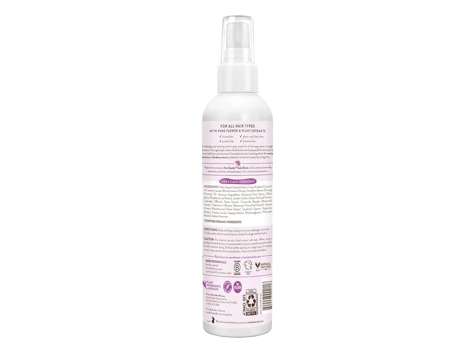 Babo Botanicals спрей-кондиционер Smoothing Berry для легкого расчесывания и питания, устраняет пушистость и статику, с маслом примулы вечерней, безаэрозольный, для всех возрастов, легкий ягодный аромат — фото 2