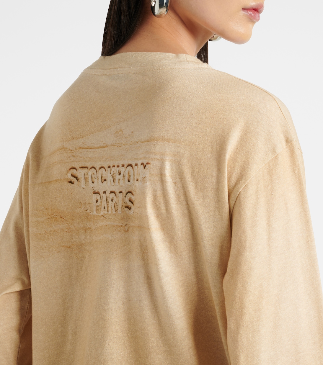Футболка из хлопкового джерси с эффектом поношенности и логотипом Acne Studios, Sand Beige — фото 4
