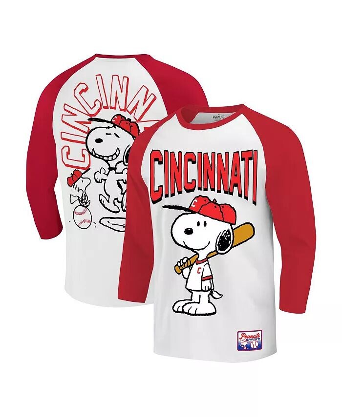 

Мужская бело-красная футболка Peanuts Cincinnati Baseball реглан Ripple Junction, белый
