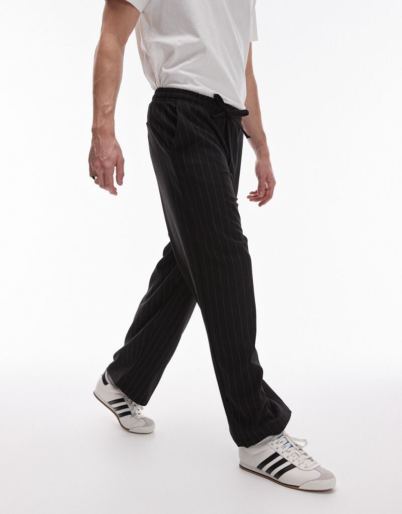 

Черные широкие брюки в тонкую полоску Topman