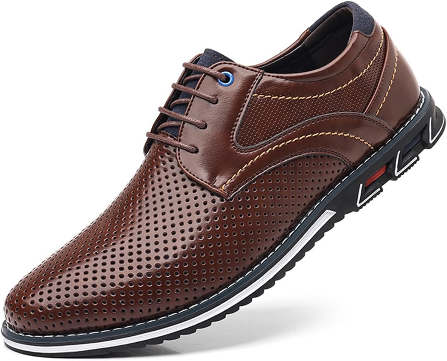 

Мужские повседневные кроссовки-оксфорды с круглым носком, шнуровкой, противоскользящей рифленой подошвой, классические туфли-дерби для работы, офиса, вождения, ходьбы Eggdk, Brown Hollow