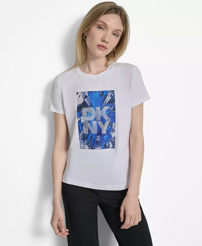 

Женская футболка с круглым вырезом и логотипом небоскреба DKNY, белый
