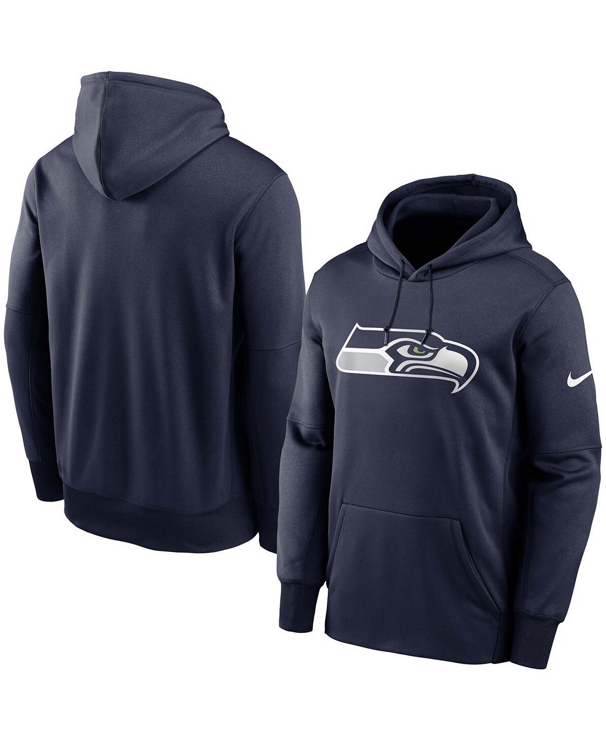 

Мужской темно-синий пуловер с капюшоном с логотипом Big and Tall College Seattle Seahawks Fan Gear Primary Logo Therma Performance Nike