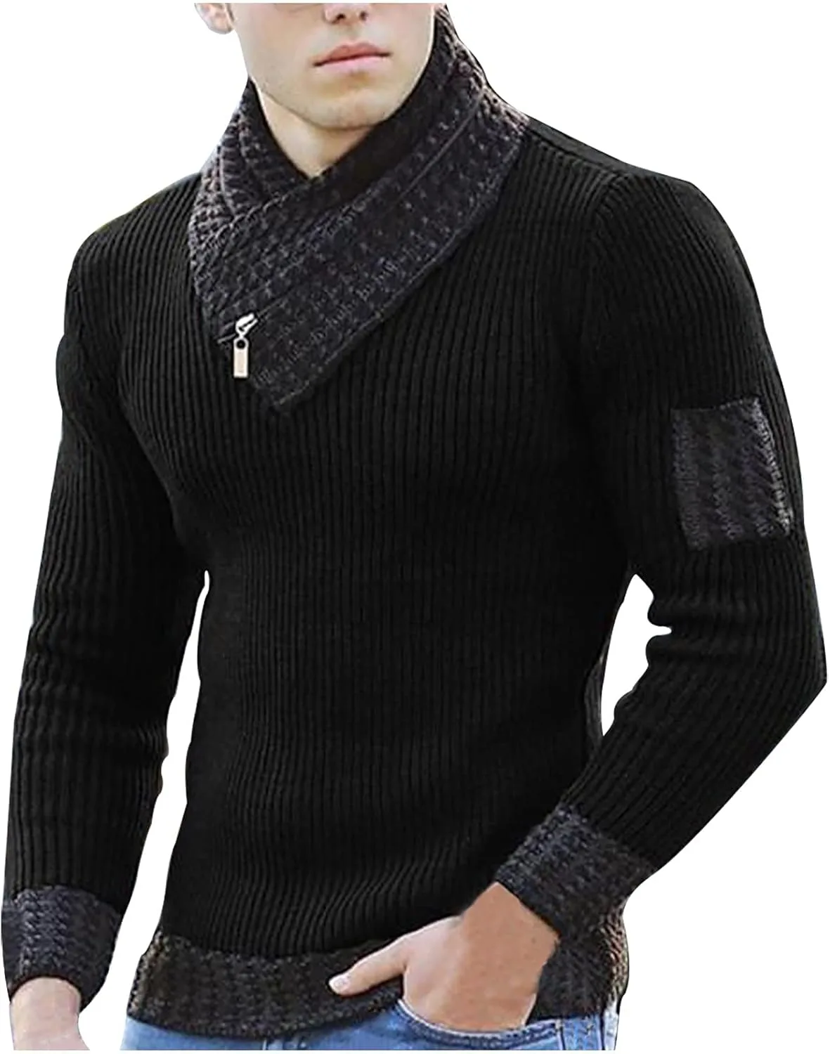 

Tuduoms свитер с воротником-шарфом, вязаный, с длинным рукавом, slim fit