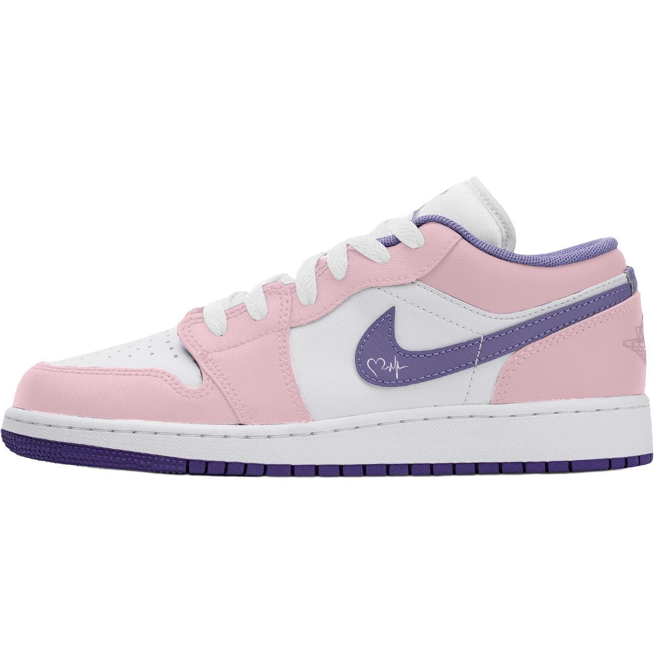 

Jordan Детские баскетбольные кроссовки Air 1 Cushioning Abrasion Resistant Breathable Low top белые розовые фиолетовые