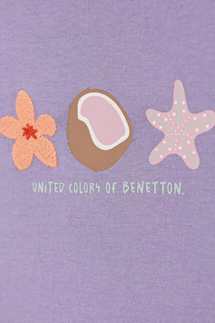 Футболка с коротким рукавом с животными и цветами United Colors of Benetton, фиолетовый — фото 3