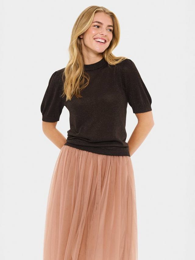 

Топ с короткими рукавами из металлизированного трикотажа Pau Saint Tropez, Mid Brown