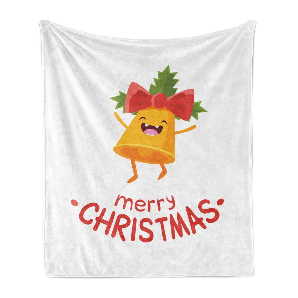 

Рождественское мягкое фланелевое флисовое одеяло ABAKUHAUS, Cheers Happy Xmas Bell с лентой и листком Merry Christmas, 175 x 230 см, темно-коралловый и белый цвета бархатцев