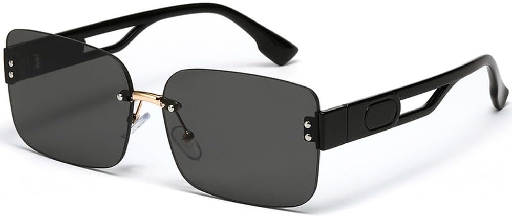 

Ретро-очки без оправы, мужские прямоугольные, женские, винтажные солнцезащитные очки с алмазной огранкой, классические винтажные очки с защитой от УФ-излучения UV400 TKKTLLT, Black Grey