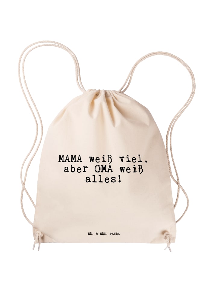 

Рюкзак-затягивающийся шнурок от MAMA знает много, но... с поговоркой в кремовом цвете Mr. & Mrs. Panda
