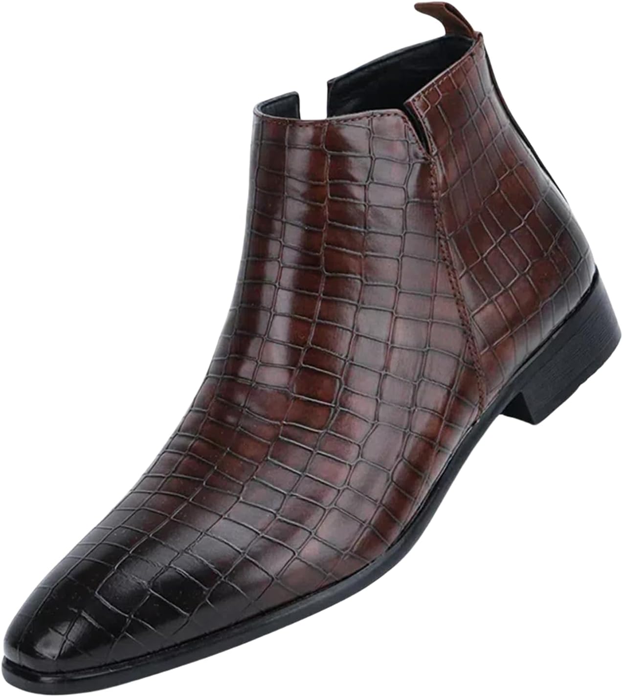 

Мужские ботинки-слипоны на низком каблуке с узором под крокодила, челси Abborora, темно-коричневый