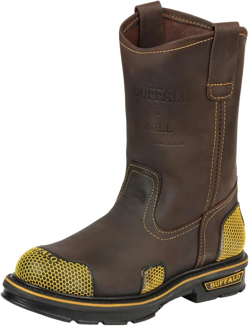 

Мужские ботинки из коричневой/желтой кожи с эффектом крейзи, на резиновой подошве, мягкий носок, стиль вестерн, для работы на стройке, ранчо, складе и повседневной носки Generic