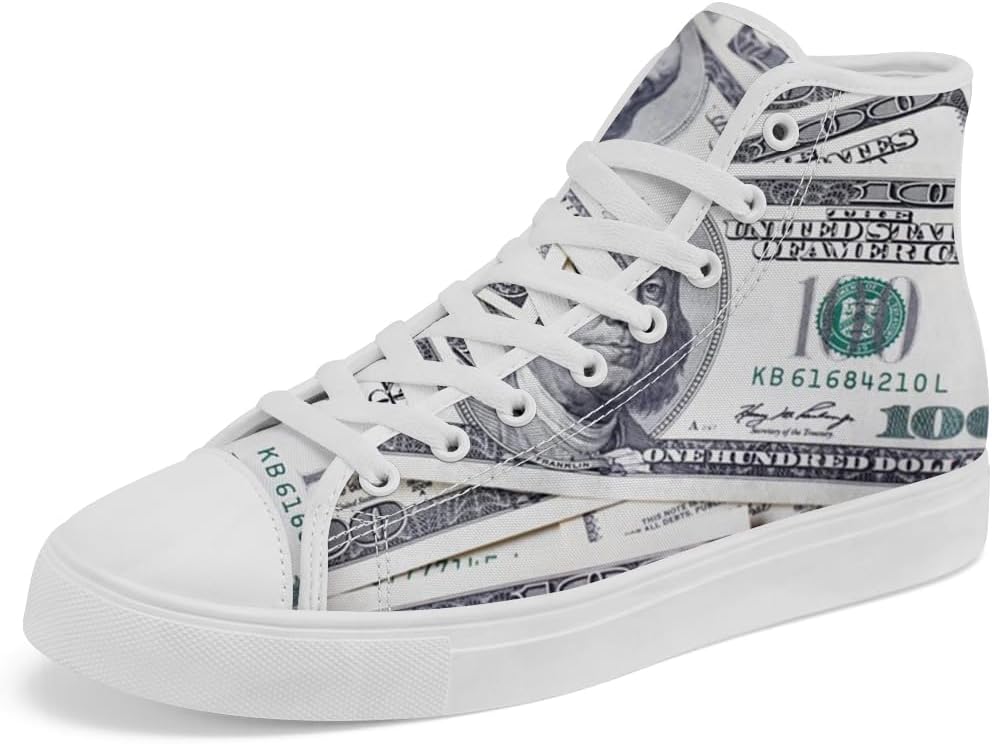 

Высокие кеды из холста с долларовым принтом для мужчин и женщин, высокие кроссовки на шнуровке, повседневная обувь, подарок для него и нее Chebing, серый