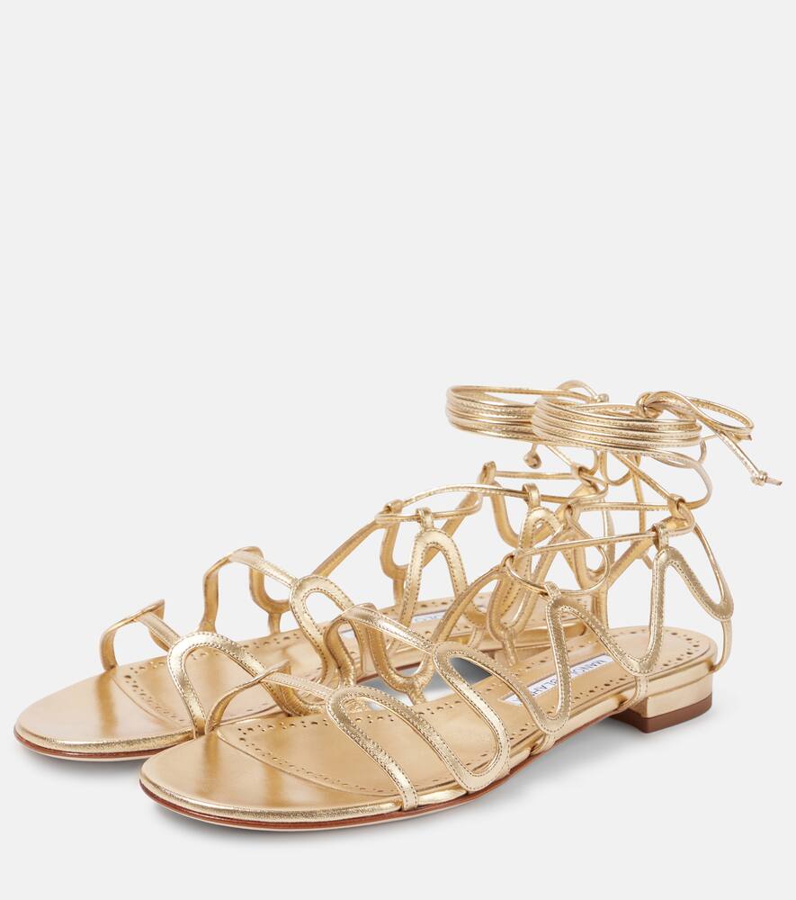 Фаудафлат сандалии из металлизированной кожи Manolo Blahnik, 7103 Gold — фото 4