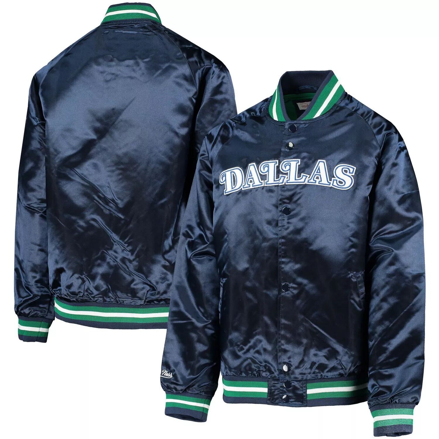 Молодежная темно-синяя куртка на кнопках Mitchell & Ness Dallas Mavericks Hardwood Classics из атласа реглан Unbranded