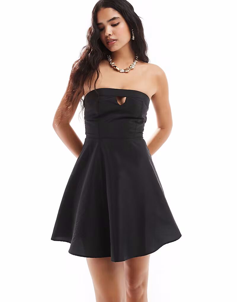 

Платье ASOS DESIGN nylon bandeau mini with cut out detail in black